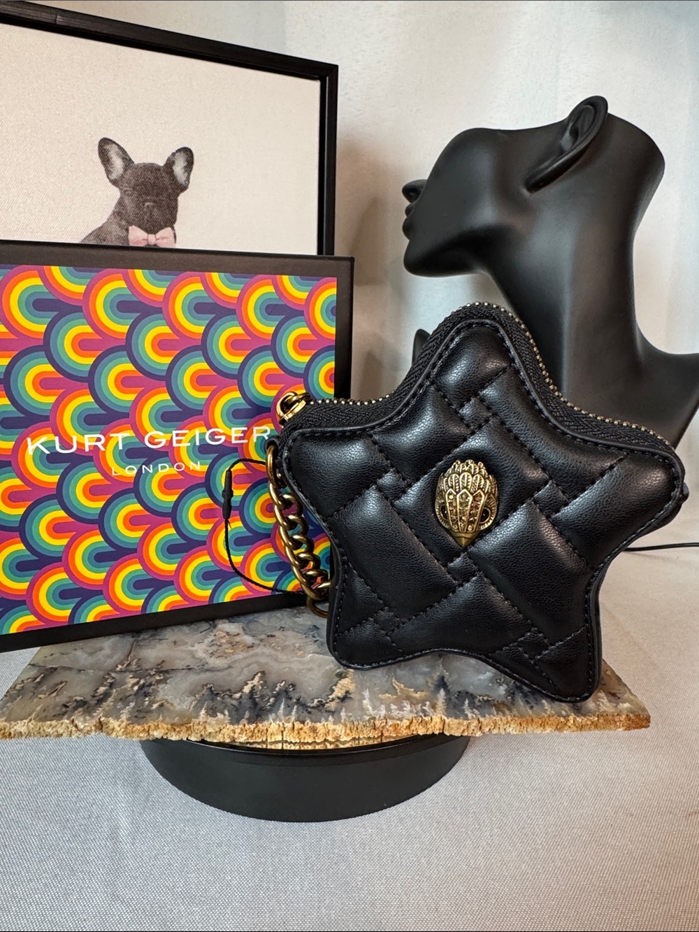 Kurt Geiger Black Quilted Star Crossbody Bag
